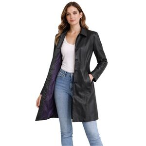 Wilsons Leather Genuine Leather Jacket Black Long Fitted Size XS